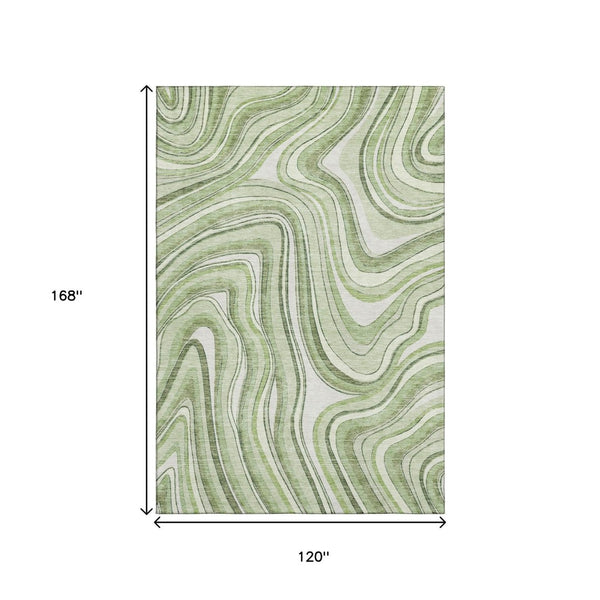 HomeRoots 10' Artichoke Green & Ivory Marble Washable Area Rug – Stain Resistant, UV Protected, Non-Slip Design 663500