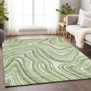 HomeRoots 10' Artichoke Green & Ivory Marble Washable Area Rug – Stain Resistant, UV Protected, Non-Slip Design 663500