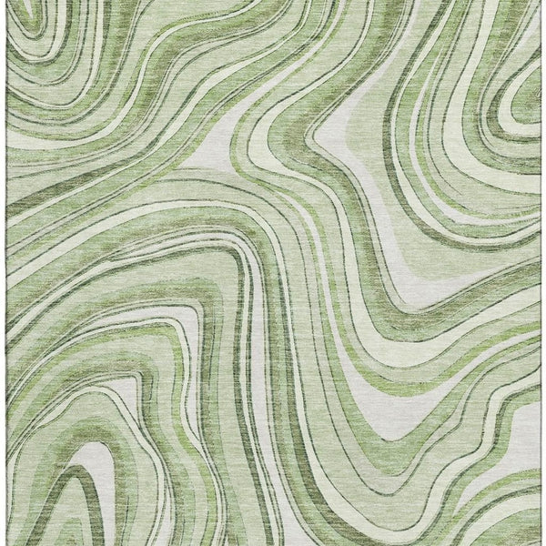 HomeRoots 10' Artichoke Green & Ivory Marble Washable Area Rug – Stain Resistant, UV Protected, Non-Slip Design 663500