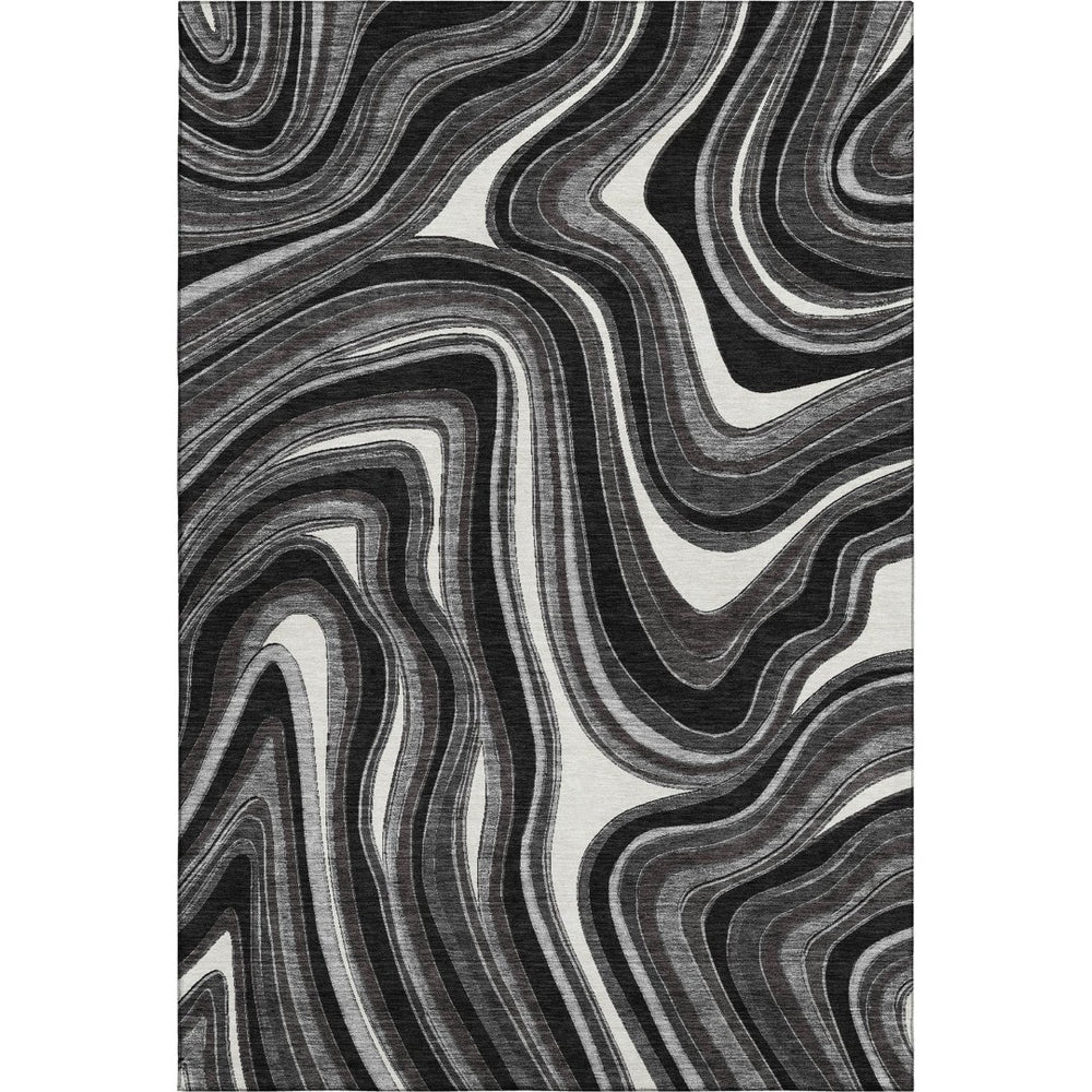 HomeRoots 5' X 8' Marble-Effect Area Rug in Black, Gray & White – Washable, Durable, UV Protected Design! 663502
