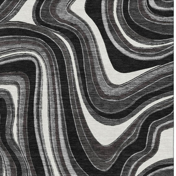 HomeRoots 5' X 8' Marble-Effect Area Rug in Black, Gray & White – Washable, Durable, UV Protected Design! 663502