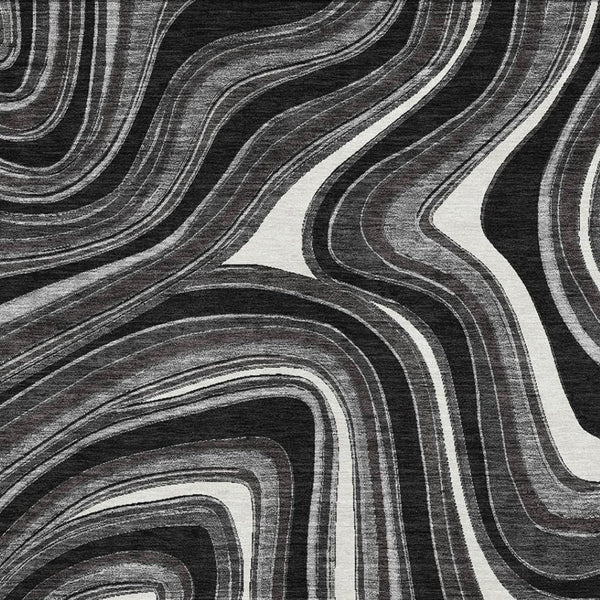HomeRoots 8' X 10' Stylish Black Gray White Marble Area Rug - Washable, UV-Protected, Pet-Friendly Design 663504