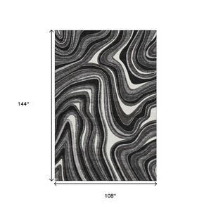 HomeRoots 9' X 12' Marble Washable Area Rug in Black, Gray & White - UV Protected, Stain Resistant & Durable 663505