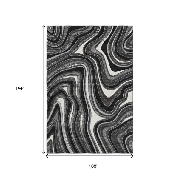 HomeRoots 9' X 12' Marble Washable Area Rug in Black, Gray & White - UV Protected, Stain Resistant & Durable 663505
