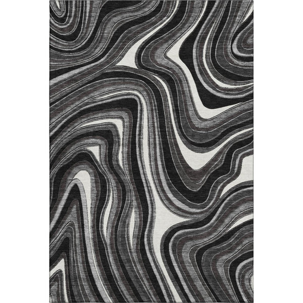 HomeRoots 9' X 12' Marble Washable Area Rug in Black, Gray & White - UV Protected, Stain Resistant & Durable 663505