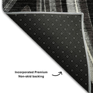HomeRoots 9' X 12' Marble Washable Area Rug in Black, Gray & White - UV Protected, Stain Resistant & Durable 663505