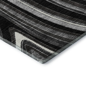 HomeRoots 9' X 12' Marble Washable Area Rug in Black, Gray & White - UV Protected, Stain Resistant & Durable 663505