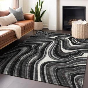 HomeRoots 9' X 12' Marble Washable Area Rug in Black, Gray & White - UV Protected, Stain Resistant & Durable 663505