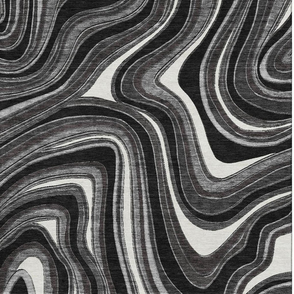 HomeRoots 9' X 12' Marble Washable Area Rug in Black, Gray & White - UV Protected, Stain Resistant & Durable 663505