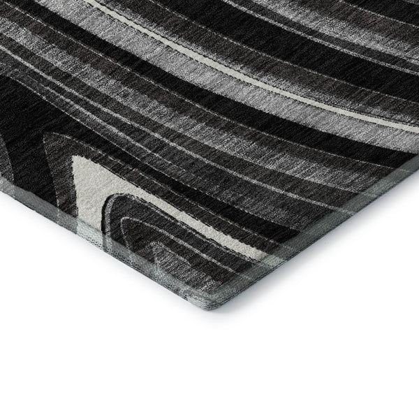HomeRoots 10' X 14' Elegant Black Gray White Marble Washable Area Rug with UV Protection for Modern Spaces 663506