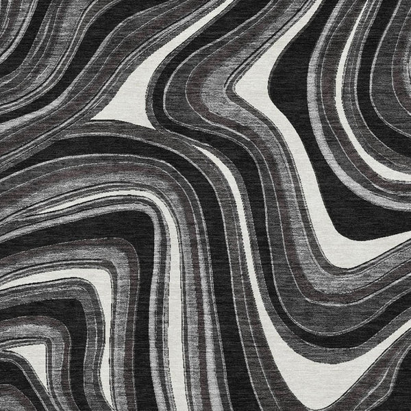 HomeRoots 10' X 14' Elegant Black Gray White Marble Washable Area Rug with UV Protection for Modern Spaces 663506