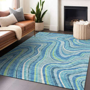 HomeRoots 5' X 8' Marble Washable Area Rug in Blue Green Ivory - UV Protected, Stain Resistant, Cozy Style! 663508
