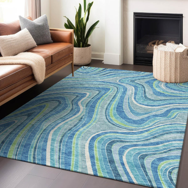 HomeRoots 5' X 8' Marble Washable Area Rug in Blue Green Ivory - UV Protected, Stain Resistant, Cozy Style! 663508