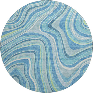 HomeRoots 8' Blue Green And Ivory Marble Round Rug - Washable, UV Protected & Perfect for Busy Homes! 663509