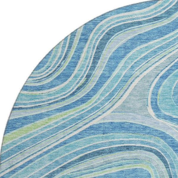 HomeRoots 8' Blue Green And Ivory Marble Round Rug - Washable, UV Protected & Perfect for Busy Homes! 663509