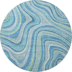 HomeRoots 8' Blue Green And Ivory Marble Round Rug - Washable, UV Protected & Perfect for Busy Homes! 663509