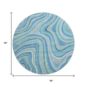 HomeRoots 8' Blue Green And Ivory Marble Round Rug - Washable, UV Protected & Perfect for Busy Homes! 663509