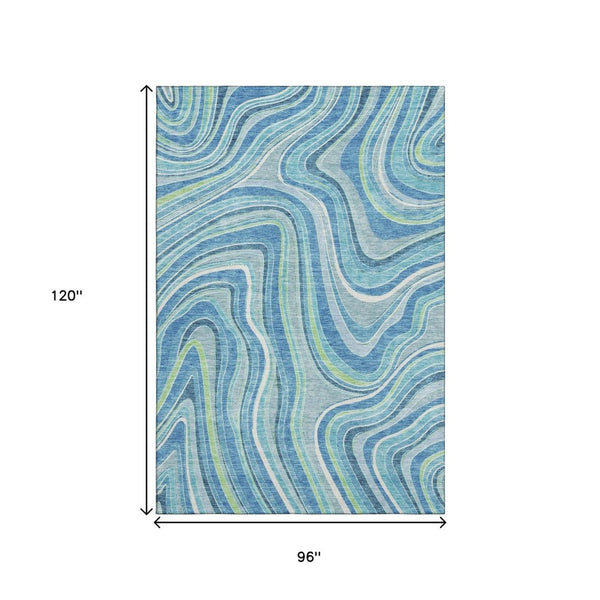 HomeRoots 8' x 10' Washable Blue Green Ivory Marble Area Rug - UV Protected, Durable & Stylish Home Décor 663510