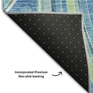 HomeRoots 8' x 10' Washable Blue Green Ivory Marble Area Rug - UV Protected, Durable & Stylish Home Décor 663510