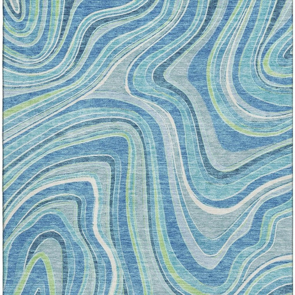 HomeRoots 8' x 10' Washable Blue Green Ivory Marble Area Rug - UV Protected, Durable & Stylish Home Décor 663510