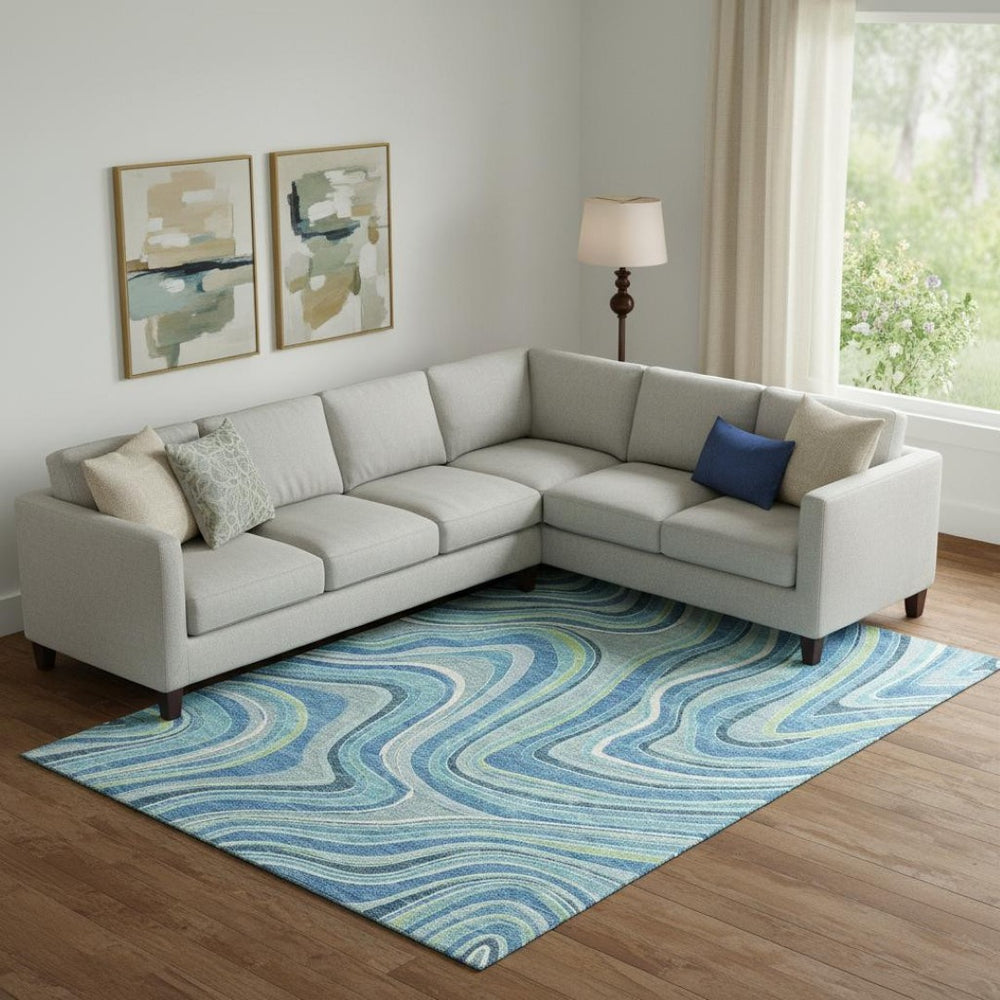HomeRoots 10' Blue-Green & Ivory Marble Washable Area Rug – Durable, Stain-Resistant with UV Protection! 663512