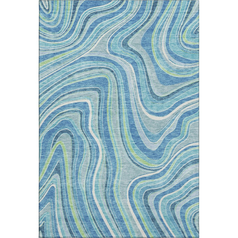 HomeRoots 10' Blue-Green & Ivory Marble Washable Area Rug – Durable, Stain-Resistant with UV Protection! 663512