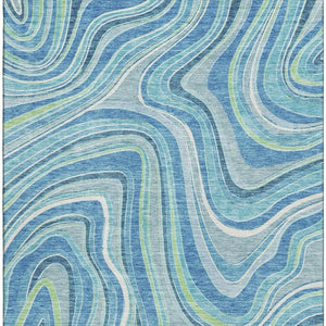 HomeRoots 10' Blue-Green & Ivory Marble Washable Area Rug – Durable, Stain-Resistant with UV Protection! 663512