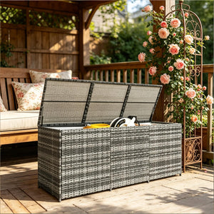 English Elm Garden Pe Rattan Wicker Outdoor Deck Box 175 Gallon Waterproof Patio Storage T3971P503388