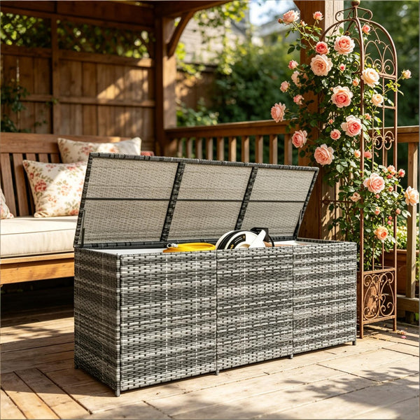 English Elm Garden Pe Rattan Wicker Outdoor Deck Box 175 Gallon Waterproof Patio Storage T3971P503388