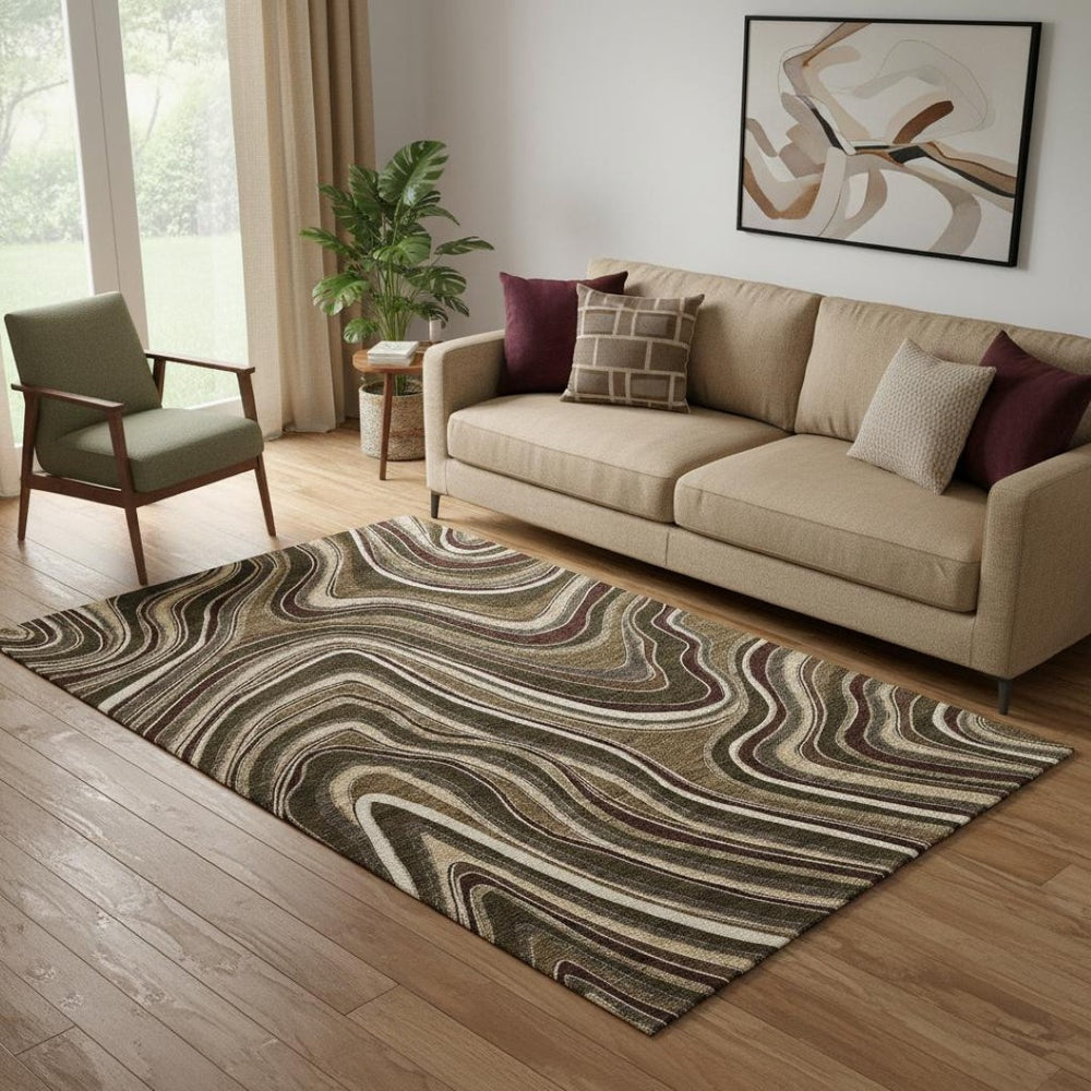HomeRoots 5' Marble Washable Area Rug in Brown, Beige & Taupe – UV Protected, Stain Resistant & Soft Feel 663520
