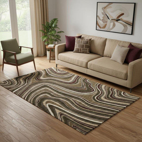 HomeRoots 5' Marble Washable Area Rug in Brown, Beige & Taupe – UV Protected, Stain Resistant & Soft Feel 663520