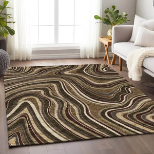 HomeRoots 5' Marble Washable Area Rug in Brown, Beige & Taupe – UV Protected, Stain Resistant & Soft Feel 663520