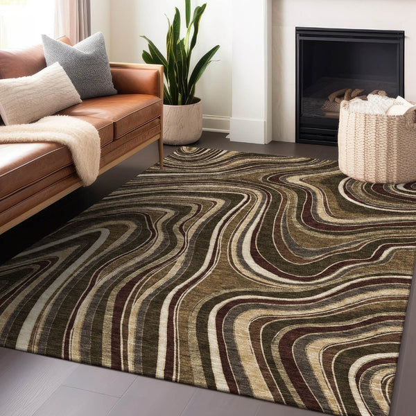 HomeRoots 5' Marble Washable Area Rug in Brown, Beige & Taupe – UV Protected, Stain Resistant & Soft Feel 663520