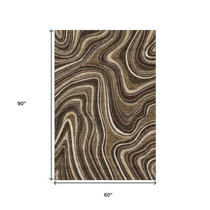 HomeRoots 5' Marble Washable Area Rug in Brown, Beige & Taupe – UV Protected, Stain Resistant & Soft Feel 663520