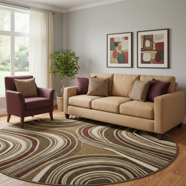 HomeRoots 8' Marble-Patterned Round Rug in Brown, Beige & Taupe - UV Protected, Washable, Durable & Stylish 663521