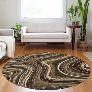HomeRoots 8' Marble-Patterned Round Rug in Brown, Beige & Taupe - UV Protected, Washable, Durable & Stylish 663521
