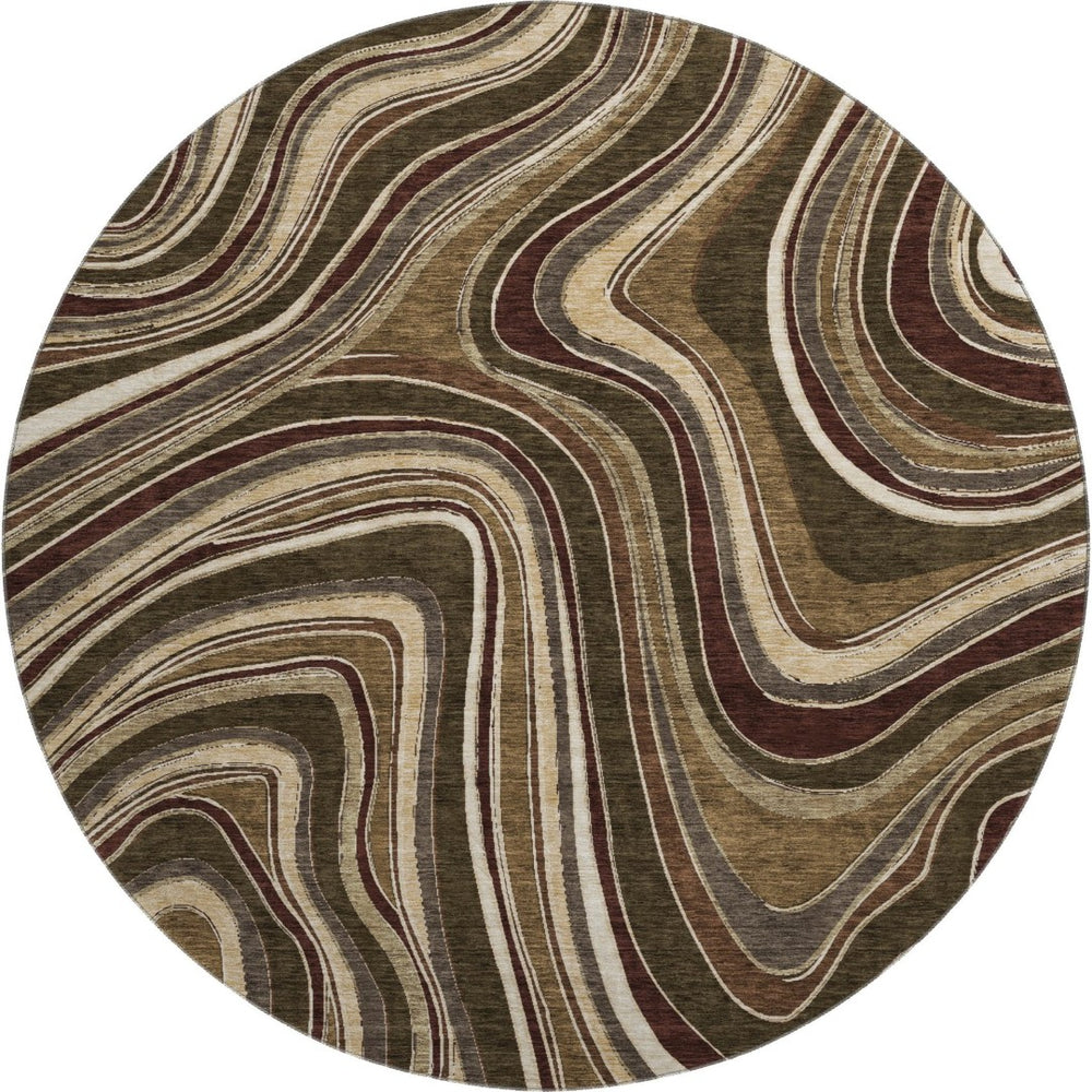 HomeRoots 8' Marble-Patterned Round Rug in Brown, Beige & Taupe - UV Protected, Washable, Durable & Stylish 663521