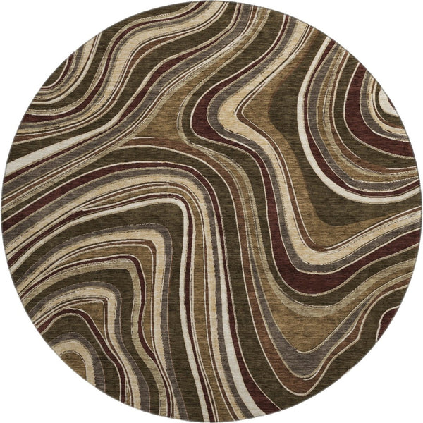 HomeRoots 8' Marble-Patterned Round Rug in Brown, Beige & Taupe - UV Protected, Washable, Durable & Stylish 663521