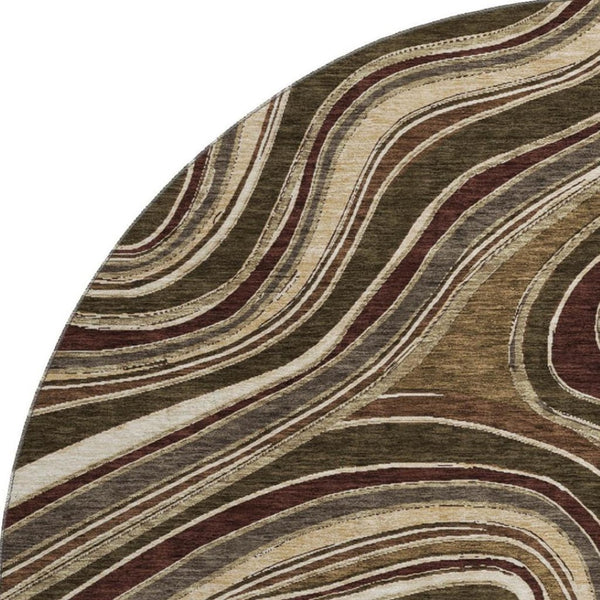 HomeRoots 8' Marble-Patterned Round Rug in Brown, Beige & Taupe - UV Protected, Washable, Durable & Stylish 663521