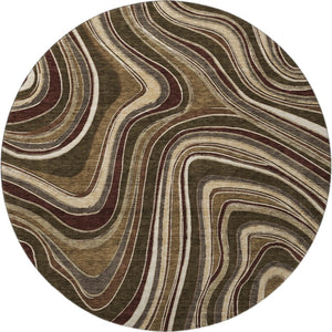 HomeRoots 8' Marble-Patterned Round Rug in Brown, Beige & Taupe - UV Protected, Washable, Durable & Stylish 663521