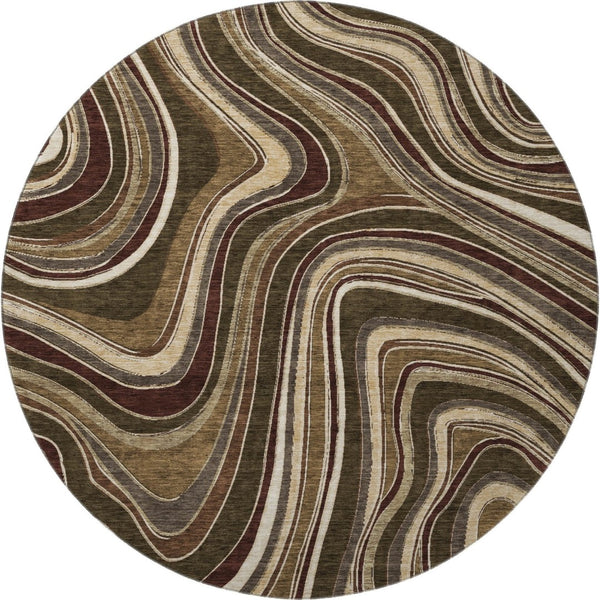 HomeRoots 8' Marble-Patterned Round Rug in Brown, Beige & Taupe - UV Protected, Washable, Durable & Stylish 663521
