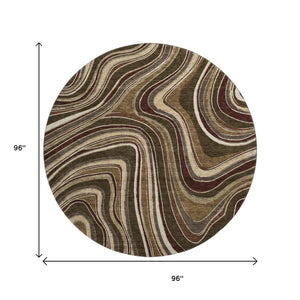 HomeRoots 8' Marble-Patterned Round Rug in Brown, Beige & Taupe - UV Protected, Washable, Durable & Stylish 663521