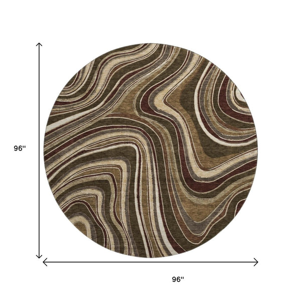 HomeRoots 8' Marble-Patterned Round Rug in Brown, Beige & Taupe - UV Protected, Washable, Durable & Stylish 663521