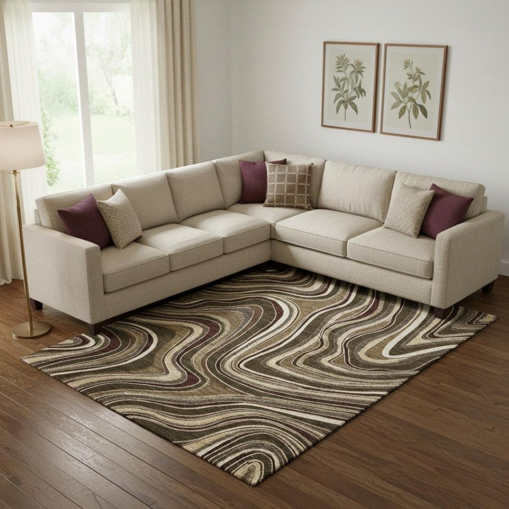 HomeRoots 8' X 10' Washable Marble Area Rug in Brown, Beige & Taupe - Stain Resistant & UV Protected Design 663522