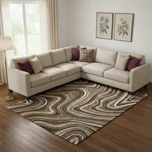 HomeRoots 8' X 10' Washable Marble Area Rug in Brown, Beige & Taupe - Stain Resistant & UV Protected Design 663522