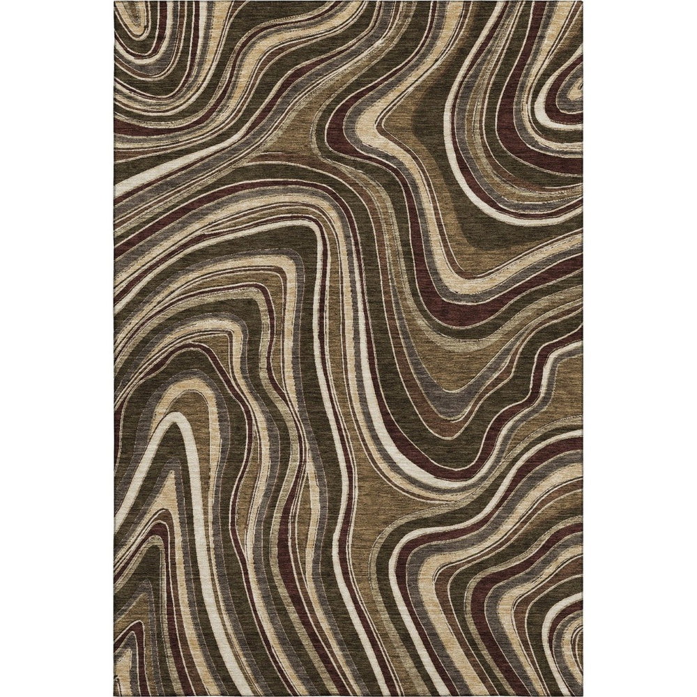 HomeRoots 8' X 10' Washable Marble Area Rug in Brown, Beige & Taupe - Stain Resistant & UV Protected Design 663522