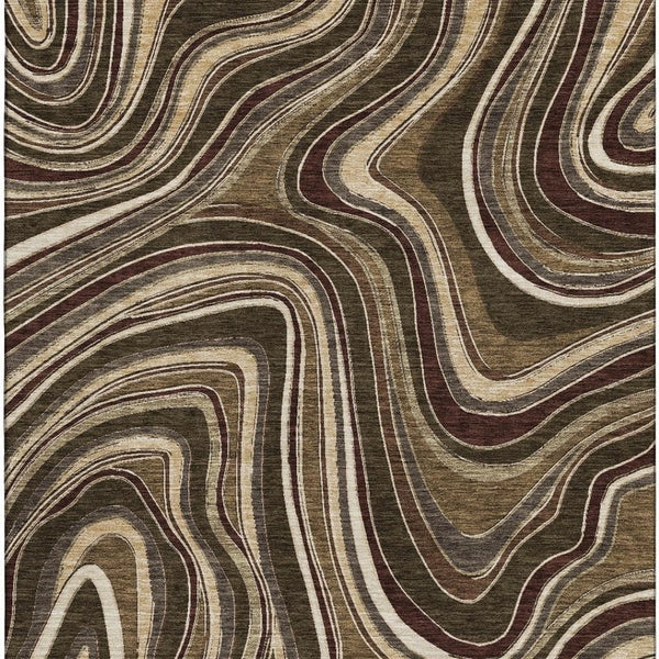 HomeRoots 8' X 10' Washable Marble Area Rug in Brown, Beige & Taupe - Stain Resistant & UV Protected Design 663522