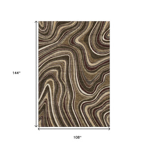 HomeRoots 9' X 12' Marble Washable Area Rug in Brown, Beige & Taupe with UV Protection for Busy Homes 663523
