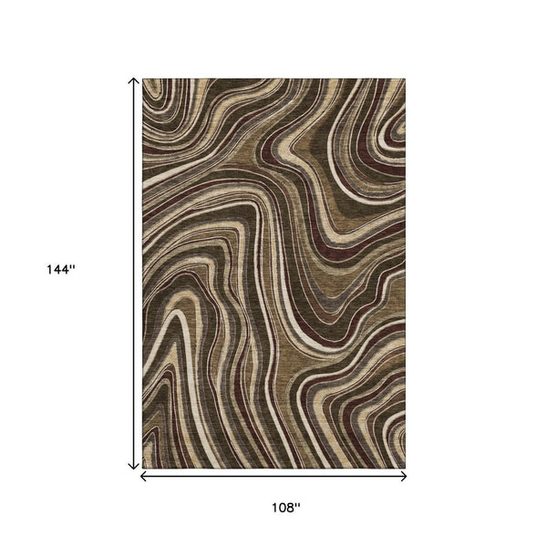 HomeRoots 9' X 12' Marble Washable Area Rug in Brown, Beige & Taupe with UV Protection for Busy Homes 663523