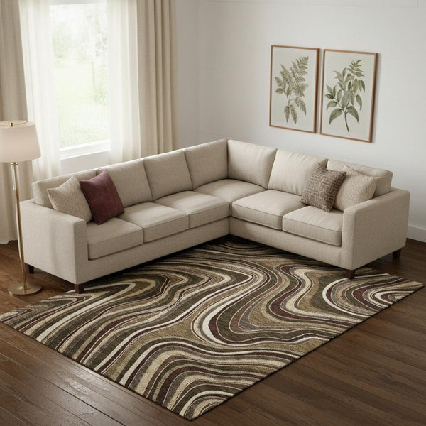 HomeRoots 9' X 12' Marble Washable Area Rug in Brown, Beige & Taupe with UV Protection for Busy Homes 663523